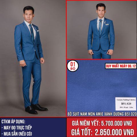 [Ngày 6.12] Bộ Suit Nam Mon Amie Xanh Dương B51.020