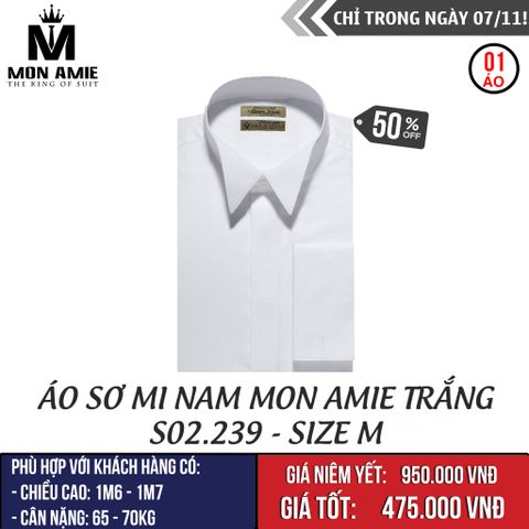 [NGÀY 7.11] Áo Sơ Mi Nam Mon Amie Màu Trắng S02.239 - Size M