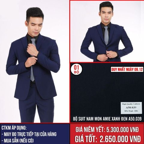 [Ngày 9.12] Bộ Suit Nam Mon Amie Xanh Đen A50.039