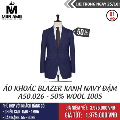 [NGÀY 25.10] Áo Khoác Blazer Xanh Navy Đậm A50.026 - 50% Wool 100s