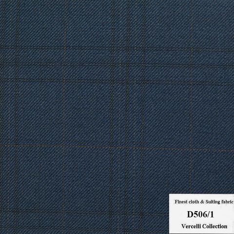 D506/1 Vercelli CVM - Vải Suit 95% Wool - Xanh navy Caro Đen