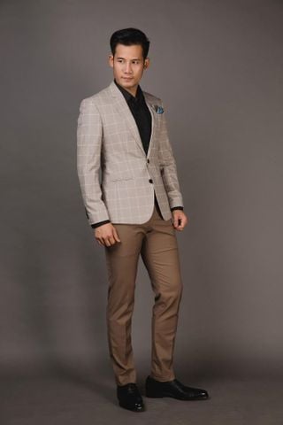 Áo Khoác Blazer Nam Caro Xám- Cổ Ve Xuôi - 2 Nút - 25005 - 1