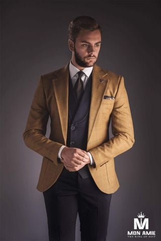 Áo Khoác Blazer Nam Kem Caro - Cổ Ve Xuôi  - 1 Nút  - S13