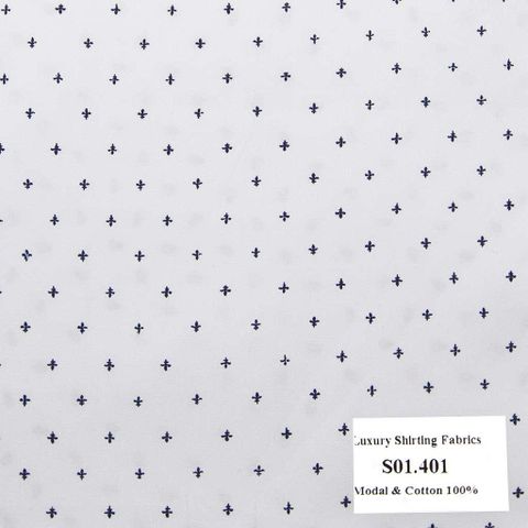 S01.401 - Sơmi Cotton & Modal - Trắng Hoa Văn Đen