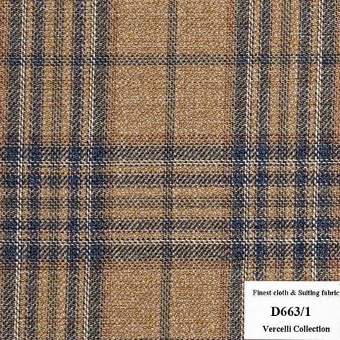 D663/1 Vercelli CXM - Vải Suit 95% Wool - Nâu Caro Xanh Dương