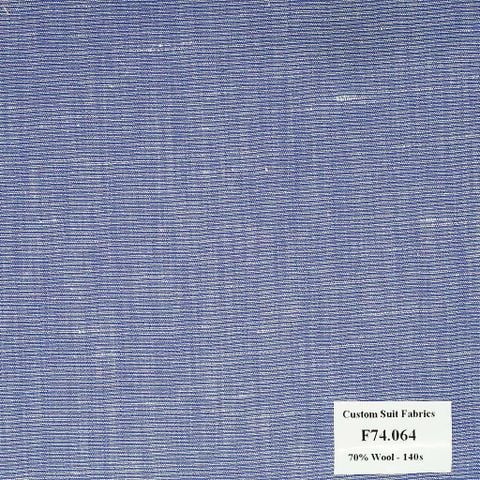 F74.064 Kevinlli V6 - Vải Suit 70% Wool - Xanh Dương Trơn