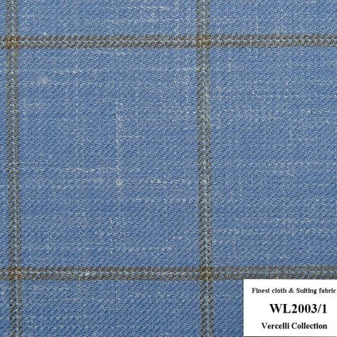 WL2003/1 Vercelli CVM - Vải Suit 95% Wool - Xanh Dương Caro Xám