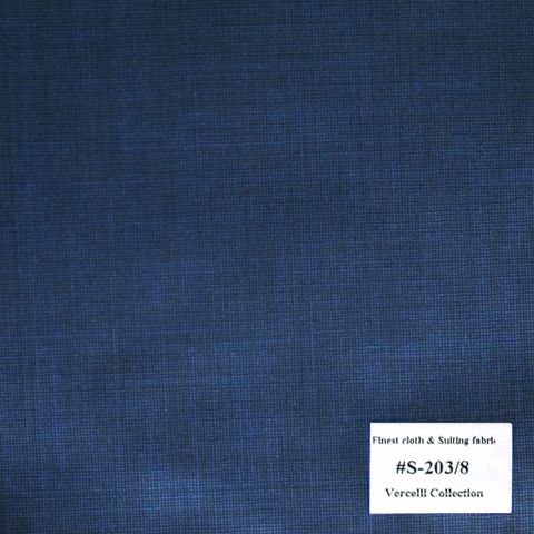 S-203/8 Vercelli V8 - Vải Suit 95% Wool - Xanh Dương Trơn