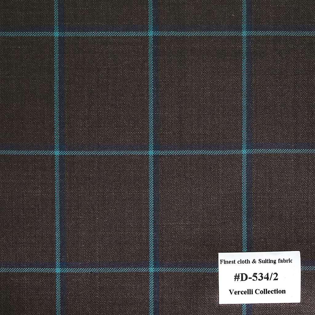 D-534/2 Vercelli V9 - Vải Suit 95% Wool - Xám Caro Xanh Dương