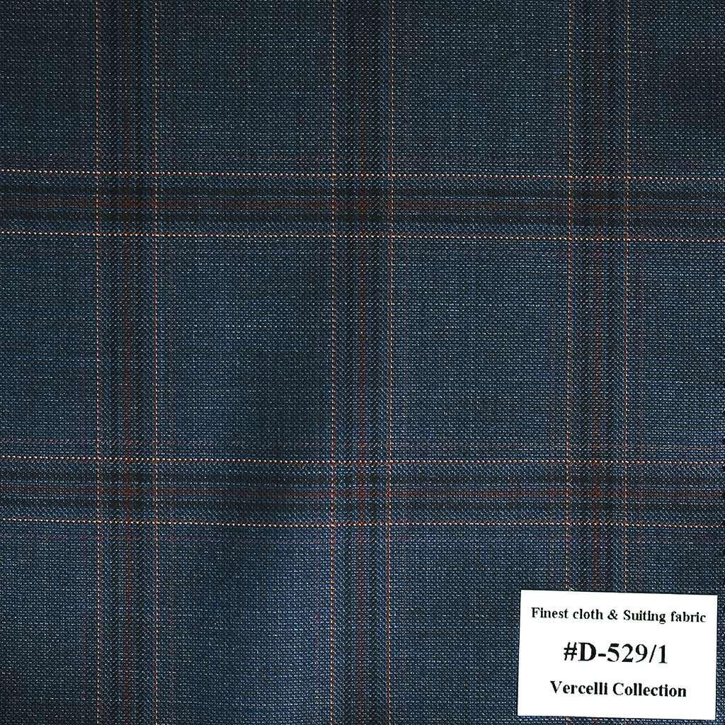 D-529/1 Vercelli V8 - Vải Suit 95% Wool - Xanh Dương Caro
