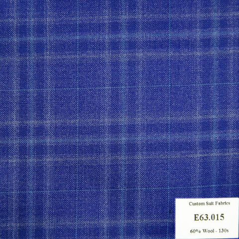 E63.015 Kevinlli V5 - Vải Suit 60% Wool - Xanh Dương Caro