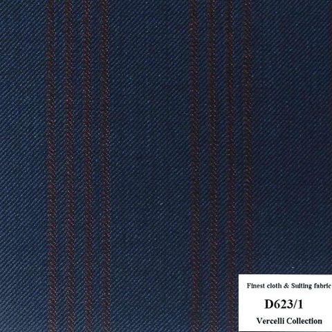 D623/1 Vercelli CXM - Vải Suit 95% Wool - Xanh Dương Sọc Nâu