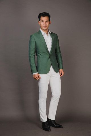 Áo Khoác Blazer Nam Caro Xanh Lá- Cổ Ve Xuôi - 2 Nút 25001 - 3