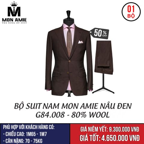 [NGÀY 5.10] Bộ Suit Nam Mon Amie Công Sở Nâu Đen 80% Wool - G84.008