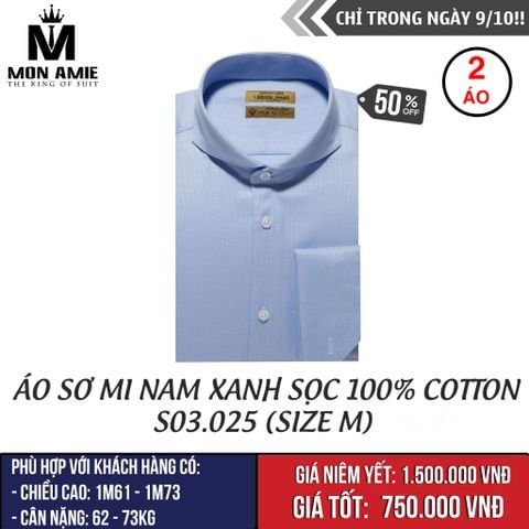 [NGÀY 9.10] Áo Sơ Mi Nam Xanh Sọc 100% Cotton - S03.025 (Size M)