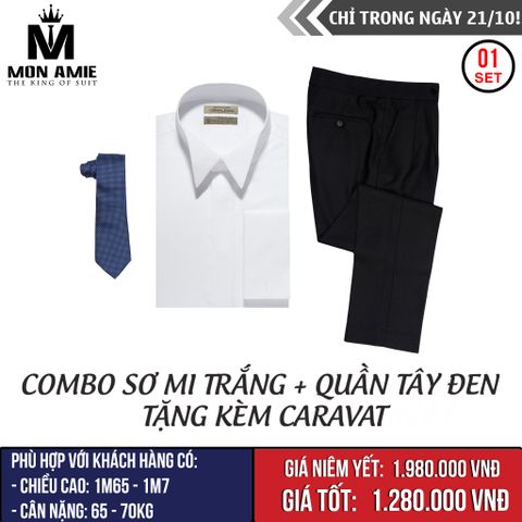 [NGÀY 21.10] Combo Sơ Mi Trắng + Quần Tây Đen Tặng Kèm Caravat