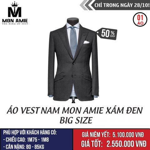 [NGÀY 28.10] Áo Vest Nam Mon Amie Màu Xám Đen Big Size