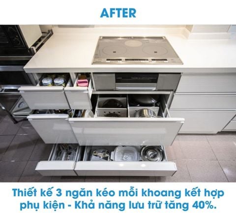 Tủ Bếp Treasia Chữ L Màu VFW (Trắng Vân Gỗ) -Công Trình Tại Nhà Phố Quận 1