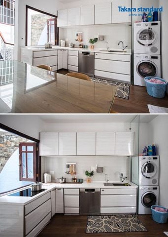 Hệ Tủ Bếp Nhật Bản LEMURE Chữ L Màu Trắng Vân Gỗ - Công Trình Thảo Điền Quận 2