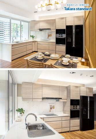 Hệ Tủ Bếp Nhật Bản Lemure Cao Cấp Hình Chữ L Màu Vân Gỗ