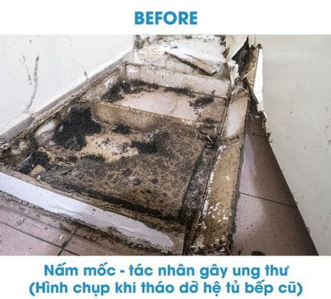 Tủ Bếp Treasia Chữ L Màu VFW (Trắng Vân Gỗ) -Công Trình Tại Nhà Phố Quận 1