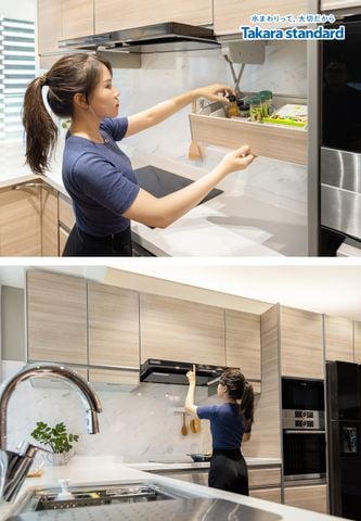 Hệ Tủ Bếp Nhật Bản Lemure Cao Cấp Hình Chữ L Màu Vân Gỗ