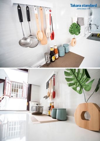 Hệ Tủ Bếp Nhật Bản LEMURE Chữ L Màu Trắng Vân Gỗ - Công Trình Thảo Điền Quận 2