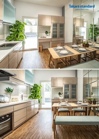 Tủ Bếp Treasia Chữ I Màu VWV (Vân gỗ sồi) - Showroom Takara standard