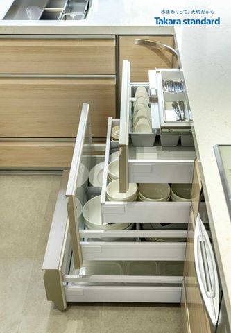 Hệ Tủ Bếp Lemure Chữ L Cao Cấp Màu LCV - Showroom Takara standard