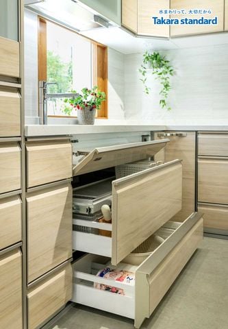 Hệ Tủ Bếp Lemure Chữ L Cao Cấp Màu LCV - Showroom Takara standard