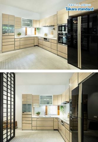 Hệ Tủ Bếp Lemure Chữ L Cao Cấp Màu LCV - Showroom Takara standard