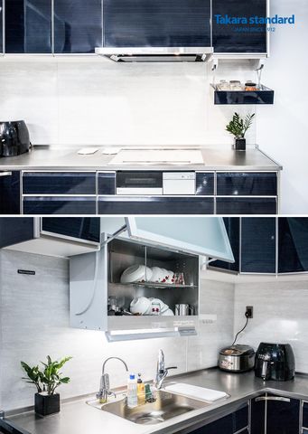 Hệ Tủ Bếp Lemure Chữ L Màu Xanh Gốm (LUN) - Nhà Phố Quận Bình Thạnh