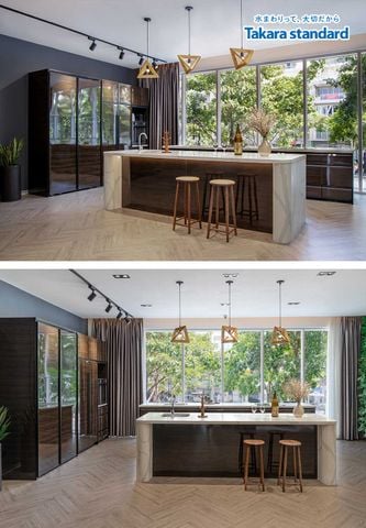 Hệ Tủ Bếp Lemure Cao Cấp Chữ I Kèm Bàn Đảo Màu LGB - Showroom Q2