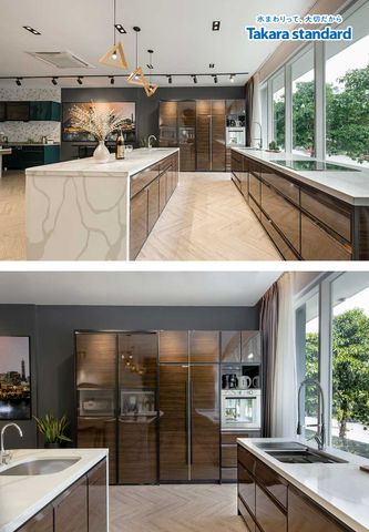 Hệ Tủ Bếp Lemure Cao Cấp Chữ I Kèm Bàn Đảo Màu LGB - Showroom Q2