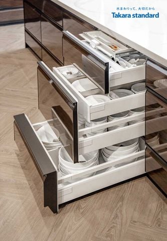 Hệ Tủ Bếp Lemure Cao Cấp Chữ I Kèm Bàn Đảo Màu LGB - Showroom Q2