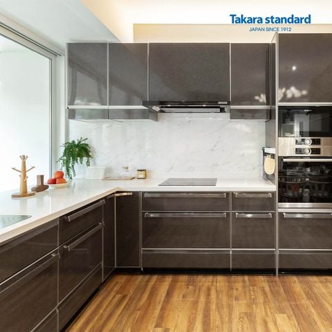 Hệ Tủ Bếp Lemure Chữ L Cao Cấp Màu LRB - Showroom Điện Biên Phủ