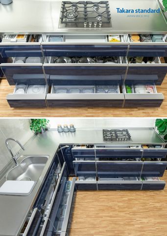 Hệ Tủ Bếp Lemure Chữ L Cao Cấp Màu LUN - Showroom Takara standard