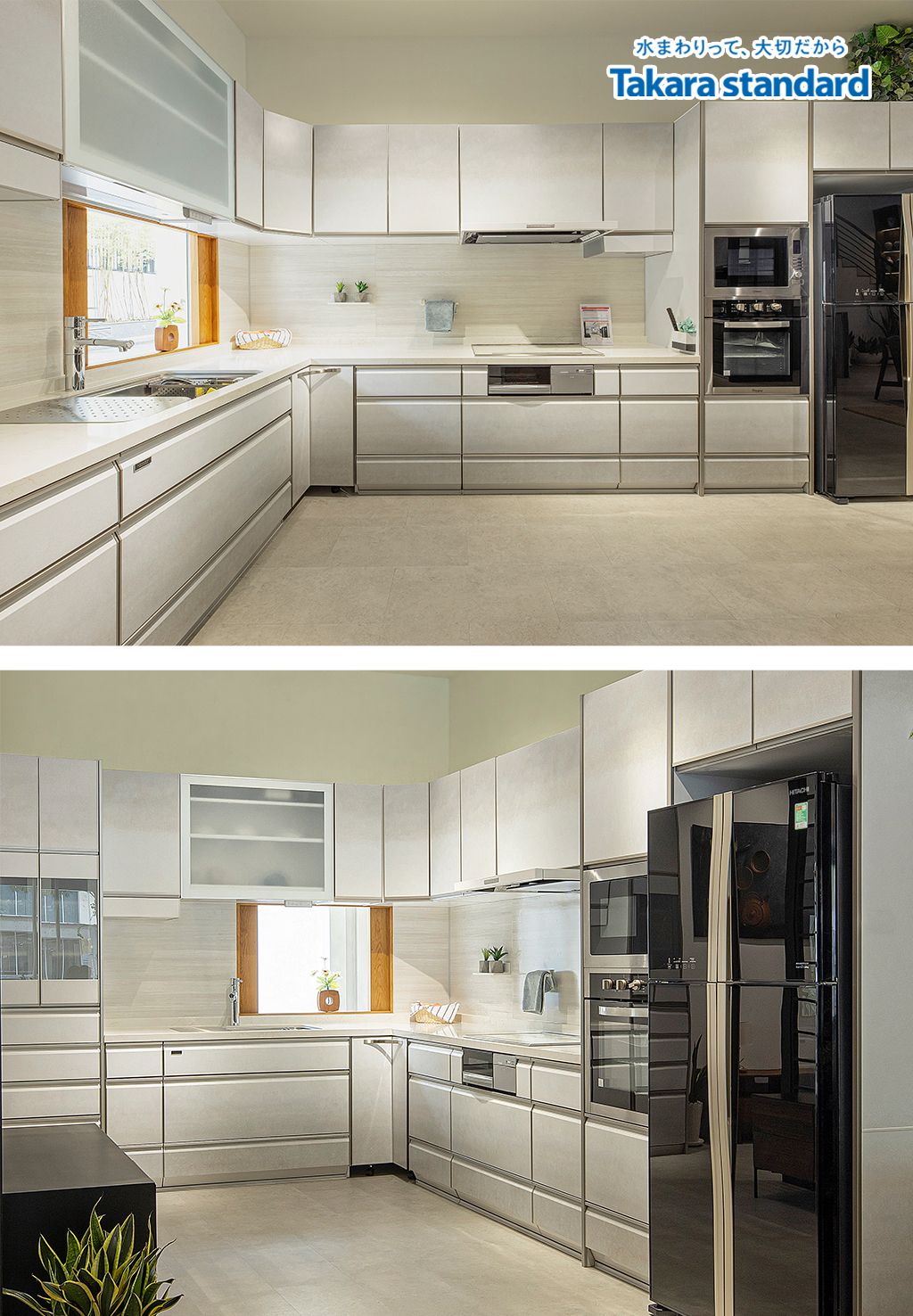 Hệ Tủ Bếp Lemure Chữ L Cao Cấp Chuyển Sắc - Showroom Q.2