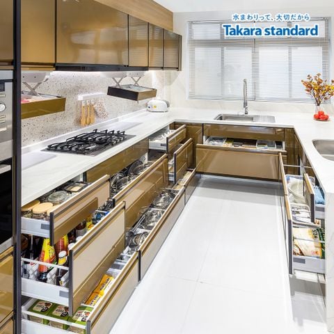 Hệ Tủ Bếp Treasia Cao Cấp Chữ U Màu VAU - Showroom Vạn Phúc
