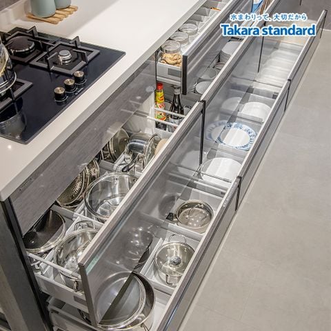 Hệ Tủ Bếp Cao Cấp Treasia Chữ I Màu VTG - Showroom Takara standard