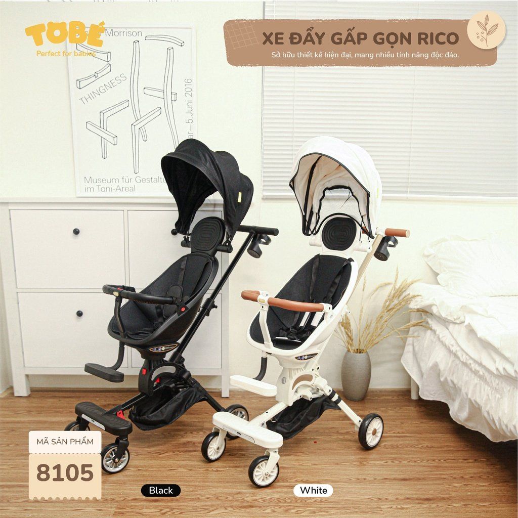  Xe Đẩy Gấp Gọn Có Mái Che Đảo Chiều Có Chế Độ Ngả Lưng RICO TOBÉ Dành Cho Bé Từ 6 Tháng Tuổi [HÀNG CHÍNH HÃNG] 