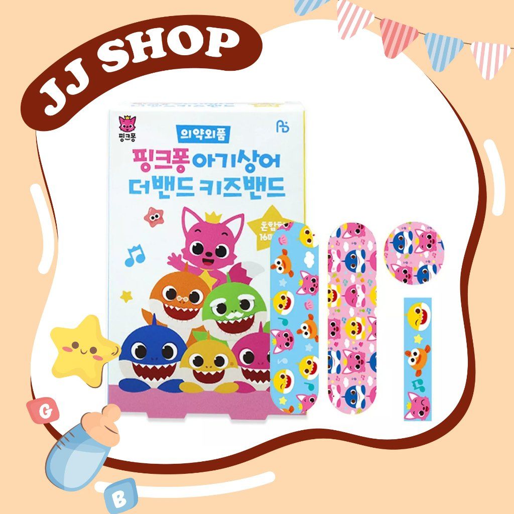  Băng Keo Cá Nhân PinkFong Baby Shark Nội Địa Hàn Quốc Cho Bé Hộp 16 Miếng Dán 