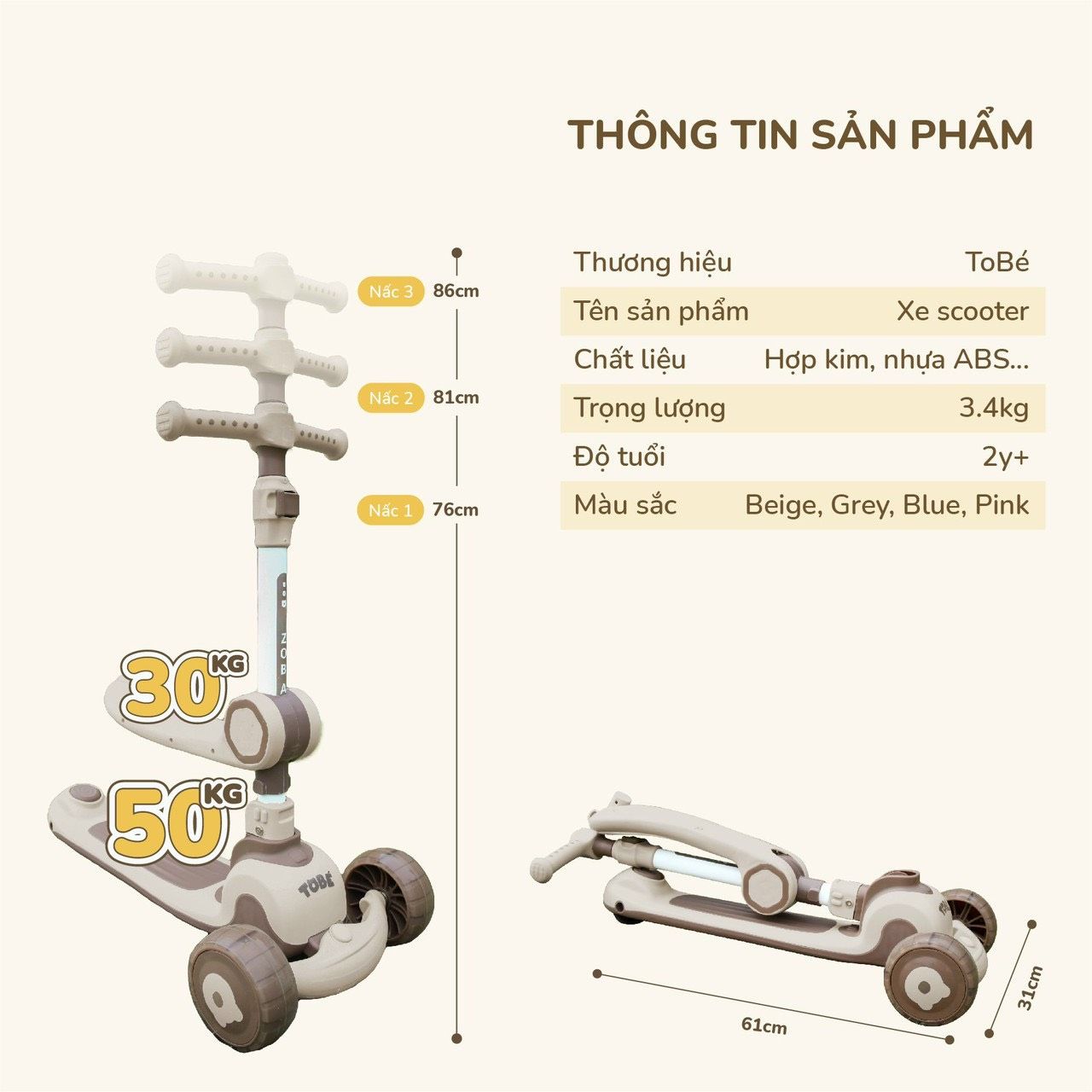  Xe Scooter Cho Bé, Xe Trượt Zoba Chính Hãng TOBE Chịu Lực Lên Đến 50kg 