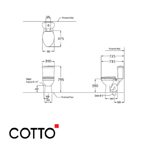  Bồn Cầu COTTO C1332VN Hai Khối Ginny II Xả Nhấn 