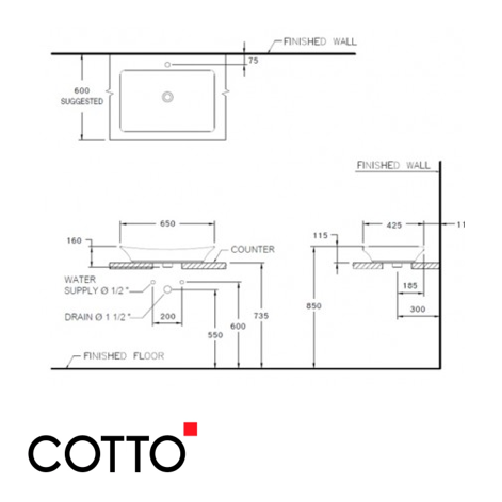  Chậu Lavabo COTTO C09117 Đặt Bàn Thantara 