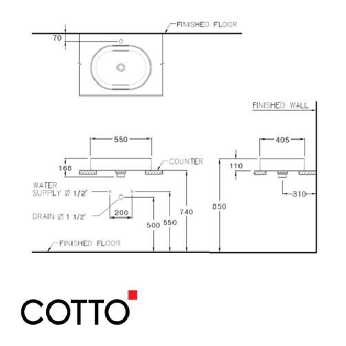  Chậu Lavabo COTTO C001017 Đặt Bàn Simply Modish-1170K 