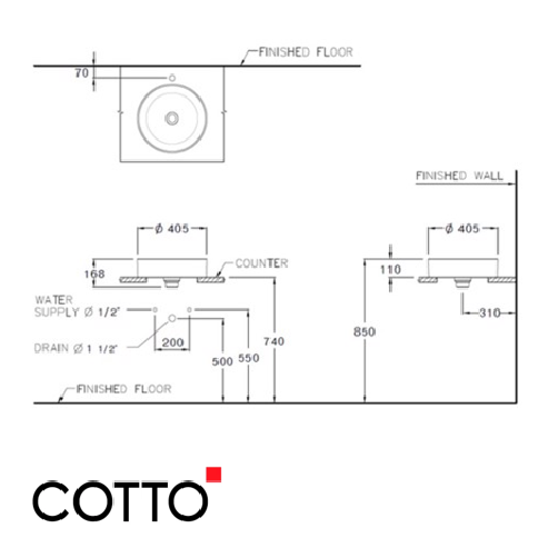  Chậu Lavabo COTTO C003407 Đặt Bàn Sensation Round 