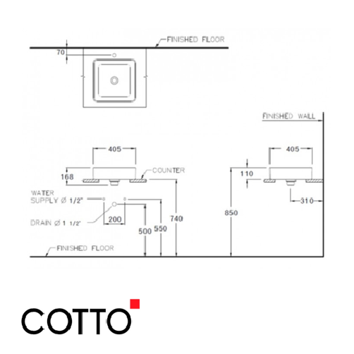  Chậu Lavabo COTTO C003417 Đặt Bàn Sensation Square 