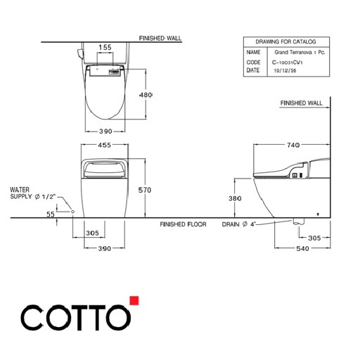  Bồn Cầu Một khối Cotto C100317(CV1) Cảm ứngTerranova 