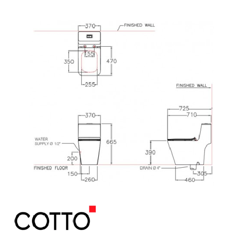  Bồn Cầu COTTO C10327 Một Khối Quado Xả Nhấn 